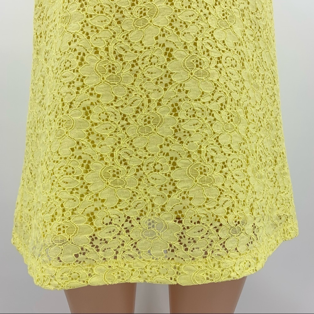 ZARA Lemon Yellow Floral Lace V-Neck Cap Sleeve Shift Summer Dress Size Small - Picture 6 of 9